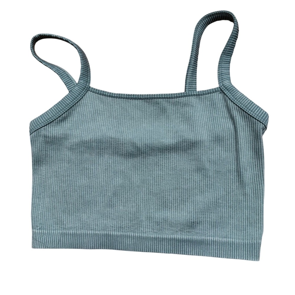 Colsie Ribbed Crop Tank Top Teal Bl Mineral Wash Sleeveless Large F00302494Q2/21